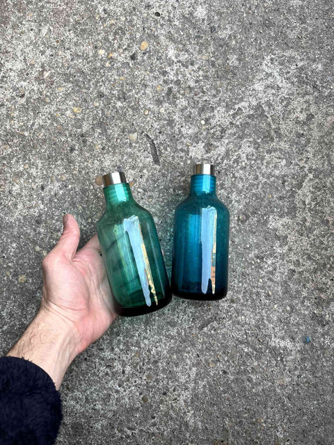 Blue and Green Glass Apothecary Bottles