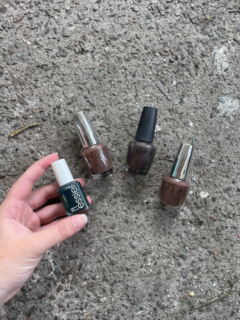 Brown & Green Nail Polishes