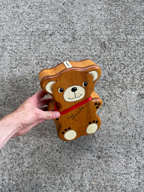 Wood Teddy Bank
