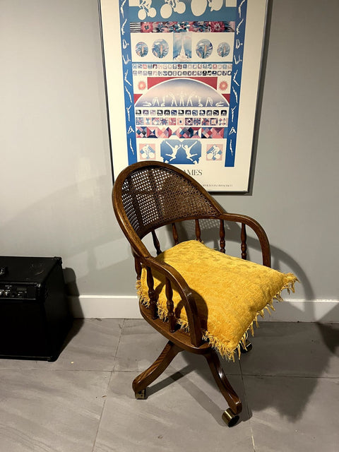 Cane-back Swivel Office Chair With Cute Cushion