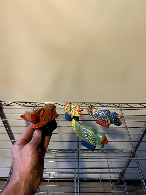 Carved Wooden Animals Napkin Rings Set