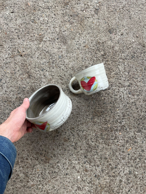 Ceramic Heart Mug And Bowl