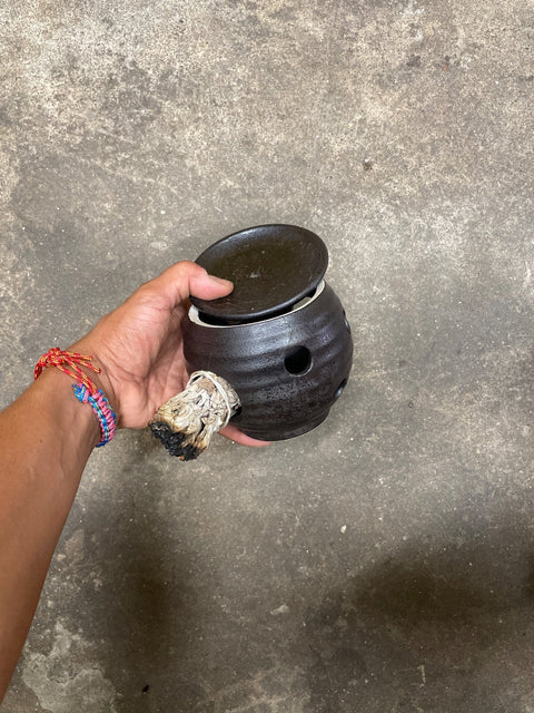 Ceramic Incense Pot With Sage Bundle