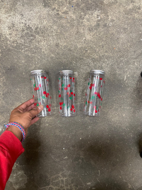 Cherry Patterned Plastic Jars