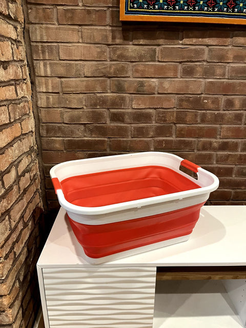 Collapsible Red Laundry Basket, 18x22"