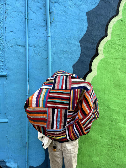 Colorful Woven Patchwork Bean Bag But Needs Filling!