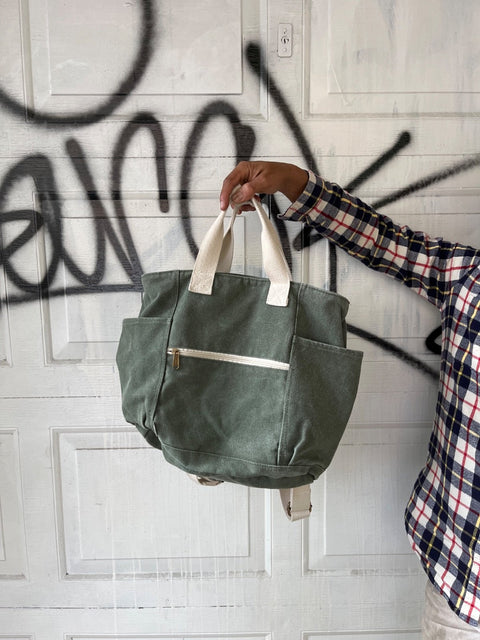 Cool Green Canvas Birdling Tote Bag / Backpack