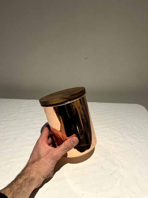 Copper Finish Tea Canister With Wooden Lid