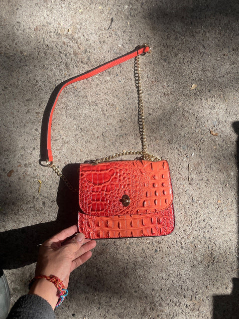 Coral Croc Chain Crossbody