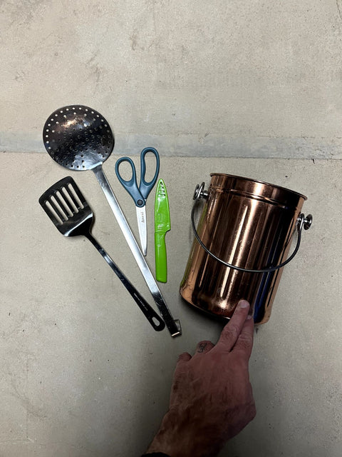 Coupla Kitchen Utensils And Copper Bucket