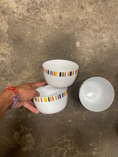 Crate & Barrel Colorful Striped Ceramic Bowls