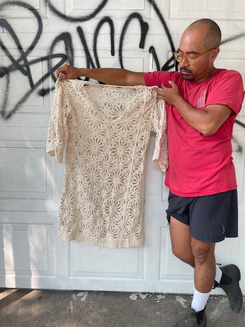 Crochet Sequined Flower Dress, Sz L