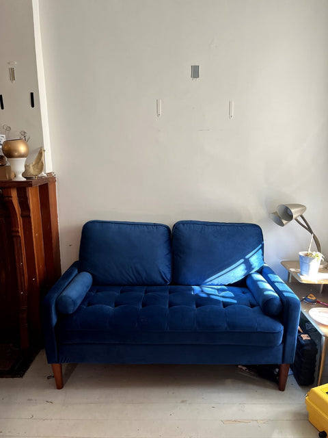 Cute Blue Velvet Sofa, L55xD28"