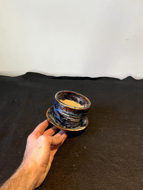 Cute Ceramic Planter With Saucer, 4" Wide