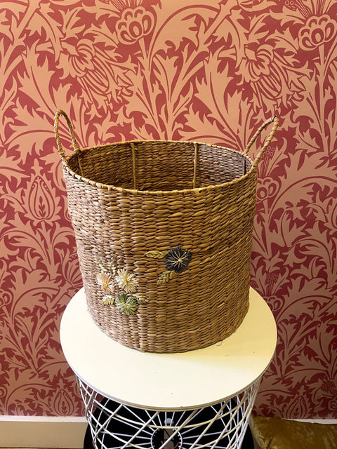 Cute Floral Woven Basket, 12x13"