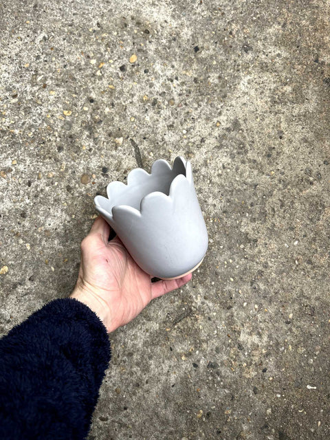 Cute Gray Flower Pot With Drainage Hole