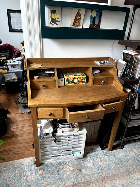 Cute Wooden Oak Writing Desk, W92xD17xH31"
