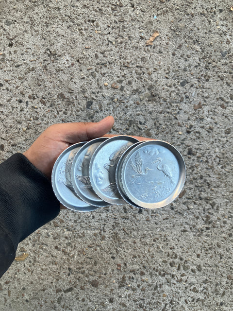 Beautiful Aluminum Crane Coasters Set
