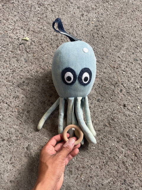 Denim Octopus Toy With Ring