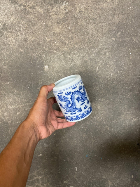 Dragon-Adorned Ceramic Brush Pot