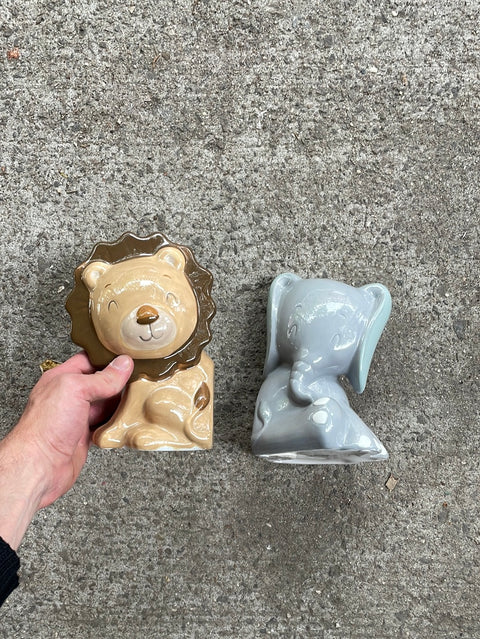 Lion & Elephant Ceramic Book Ends