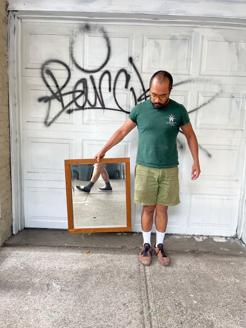 Elegant Wooden Framed Square Mirror, 23x27"