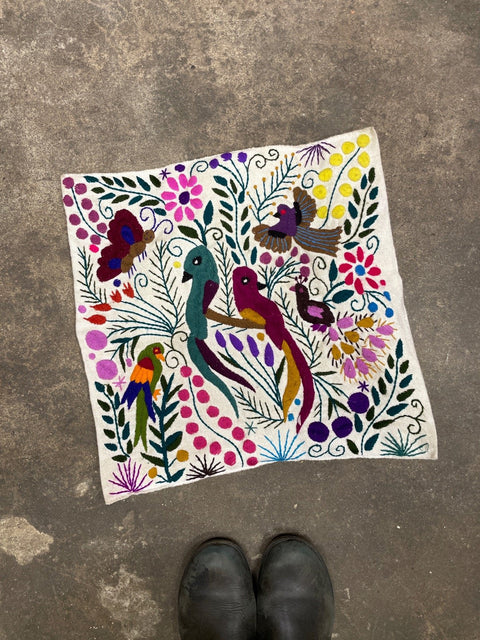 Embroidered Bird Pillowcase, 17x17"