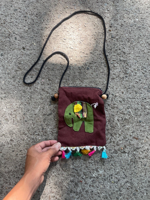 Embroidered Elephant Crossbody Bag