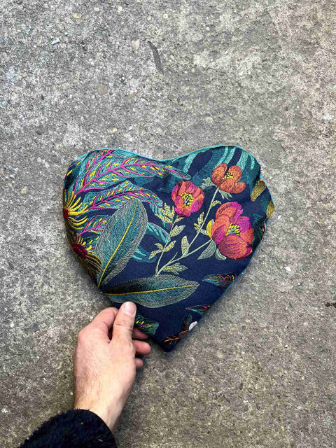 Embroidered Floral Heart Pillow