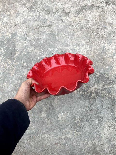 Emile Henry Red Ruffled Serving Bowl