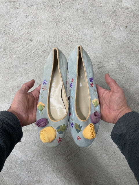 Fabio Busconi Floral Embroidered Ballet Flats, Sz EU 39.5
