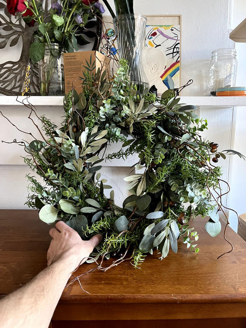Fake Eucalyptus Greenery Holiday Wreath, 17"