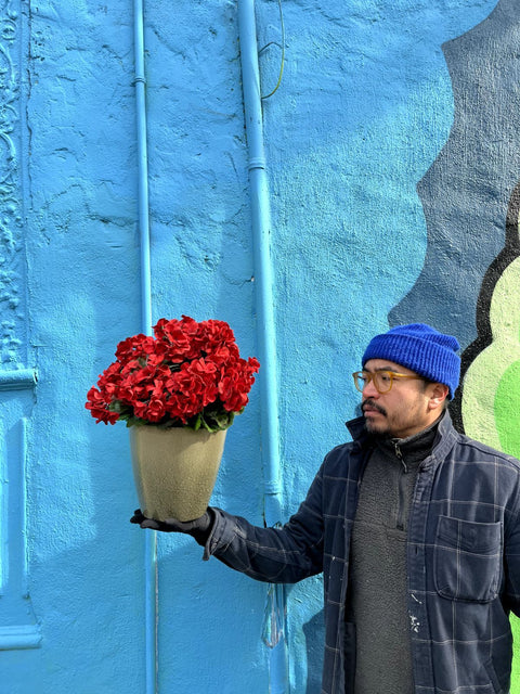 Fake Red Flowers In Pot