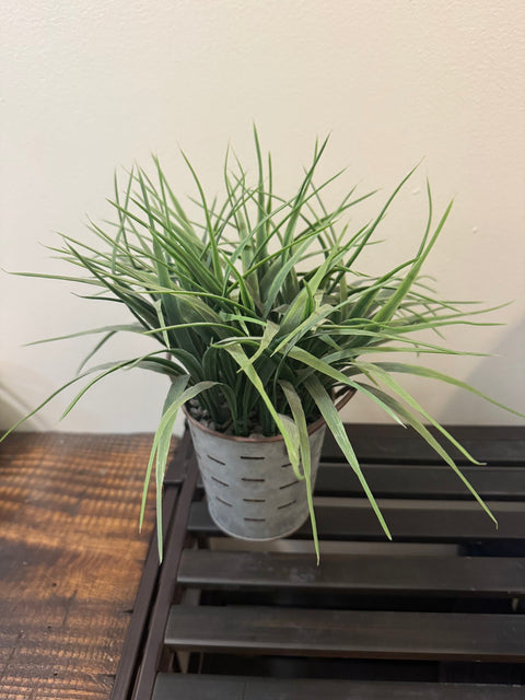 Faux Greenery In Metal Pot, 10"