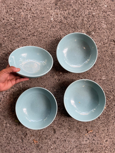 Fish Eddy Four Light Blue Ceramic Bowls