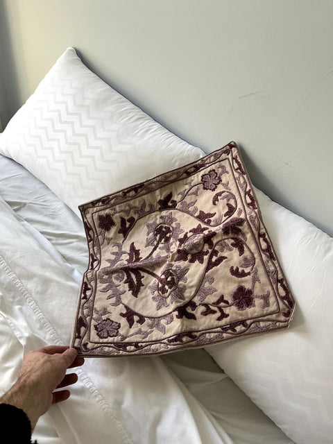Floral Embroidered Pillow Cover, 18x18"
