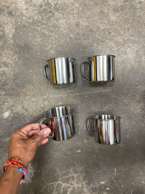 Four Stainless Steel Coffee Mugs