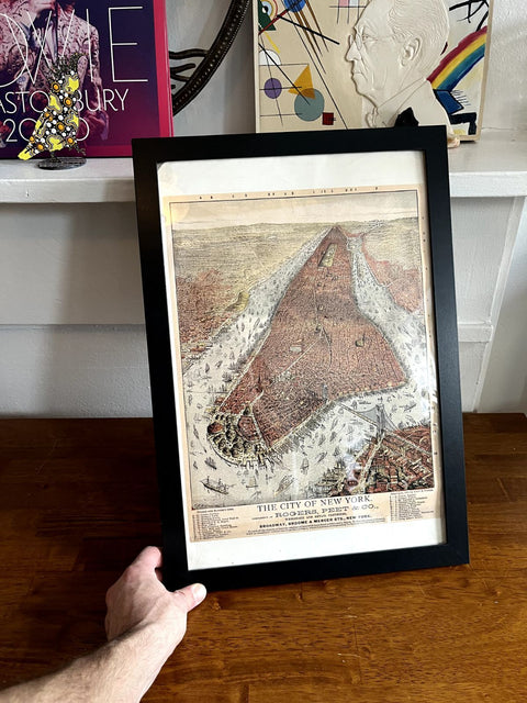 Framed Vintage NYC Map, 13x20"