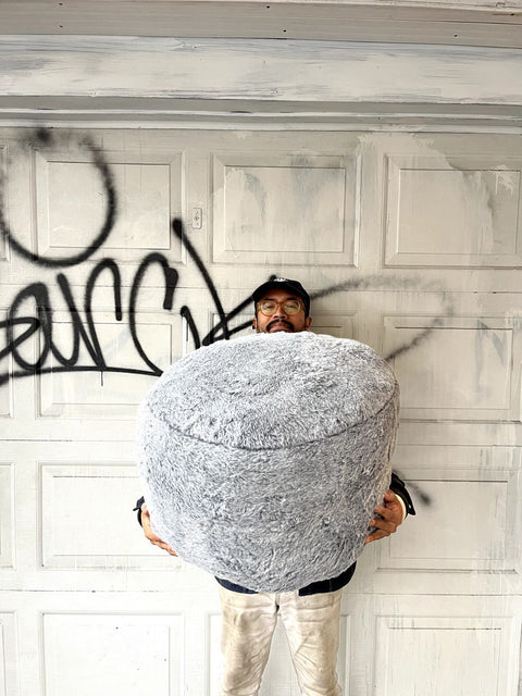 Fuzzy Gray Pouf Ottoman
