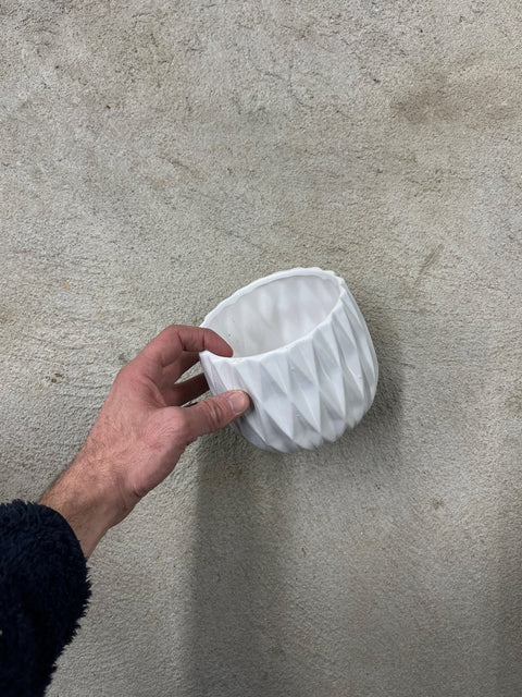 Geometric White Ceramic Pot, 5" Wide