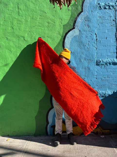 Giant Red Fringed Wool Scarf