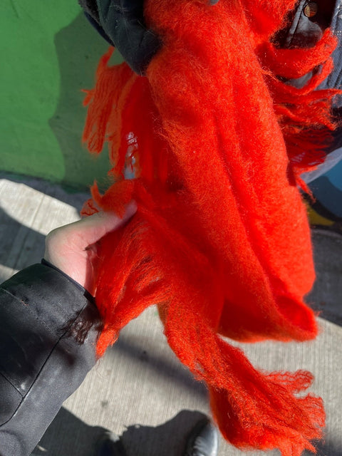 Giant Red Fringed Wool Scarf