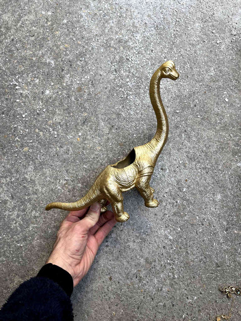 Golden Dinosaur With Very Long Neck Planter
