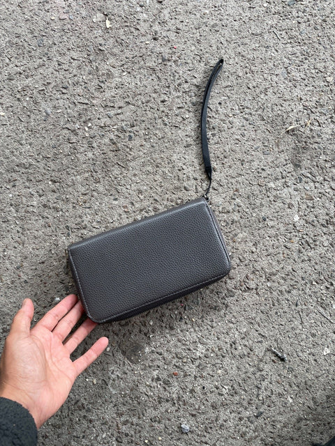 Gray Leather Zippered Wristlet