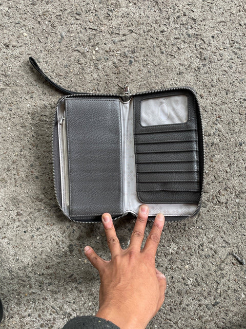 Gray Leather Zippered Wristlet
