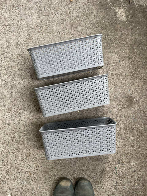 Gray Woven Plastic Baskets