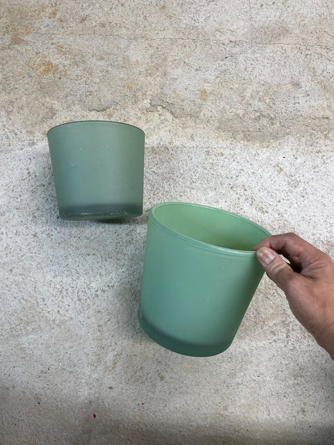 Large Green Frosted Glass Planters without Drainage