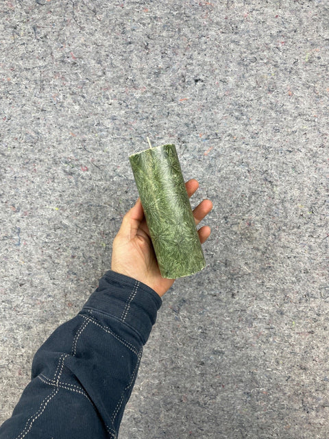 Green Textured Pillar Candle