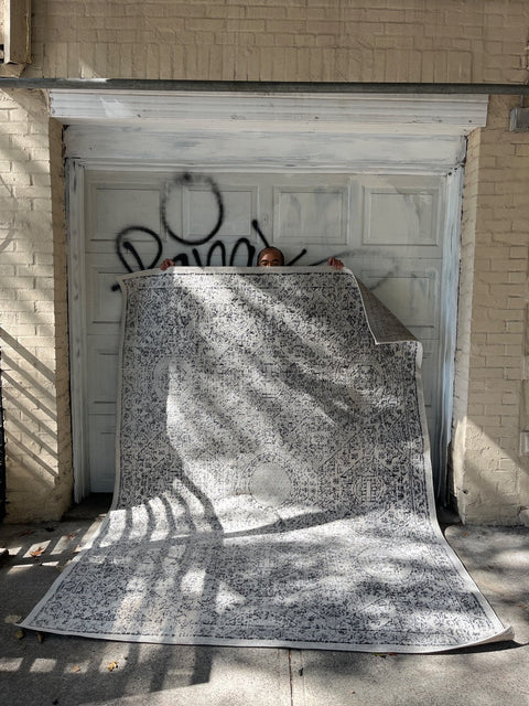 Grey And White Patterned Rug (Clean!), 6.7x9ft