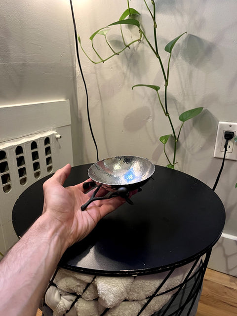 Hammered Metal Dish With Olive Branches Legs